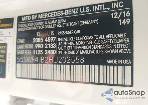 2017 Mercedes-Benz C 300 Luxury/Sport from USA, damaged, VIN 55SWF4JB2HU202558